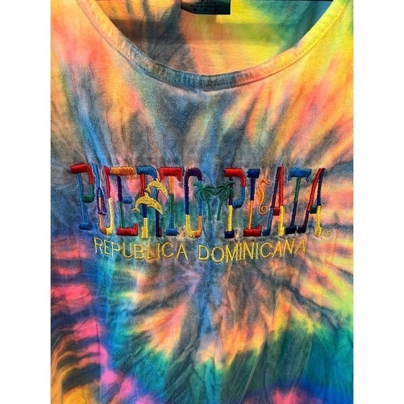 Puerto Plata Dominican Republic Embroidered Neon Tie Dye Spiral Tank Size Medium - Picture 3 of 5